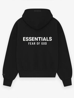 Essentials Fear of God Jet Black Zip Hoodie L Classic Fit SS25 NWT